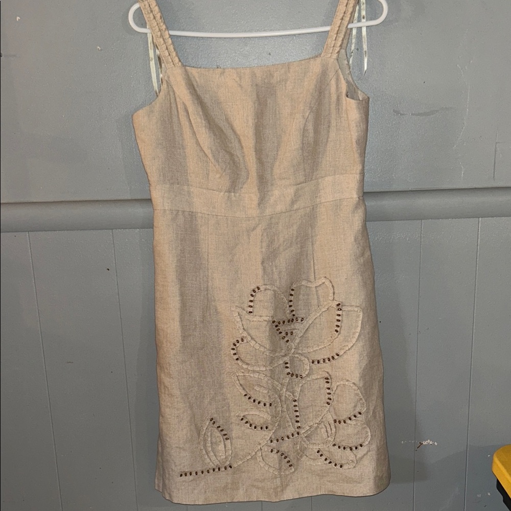 Donna Ricco Tan linen Sleeveless Dress